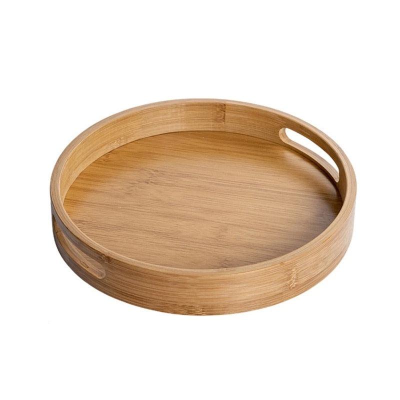 Bamboo Wood Round Serving Tray with Handles - Lattea Global