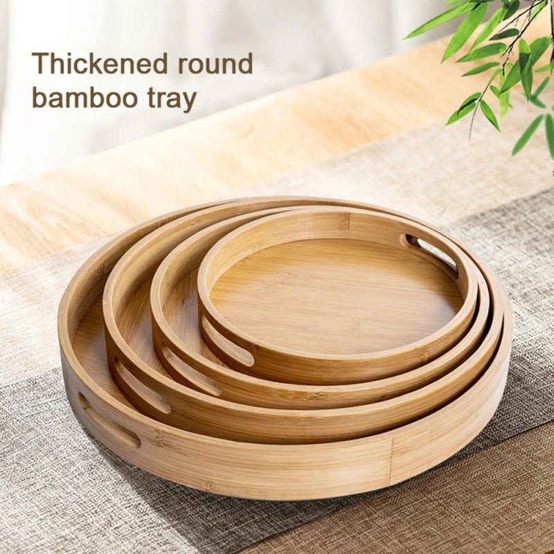 Bamboo Wood Round Serving Tray with Handles - Lattea Global