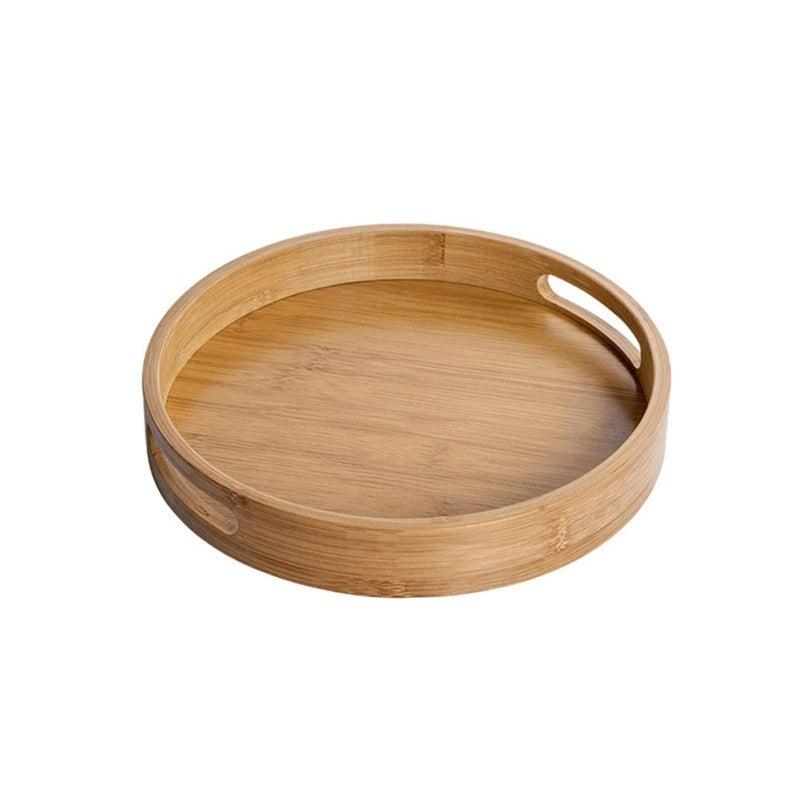 Bamboo Wood Round Serving Tray with Handles - Lattea Global