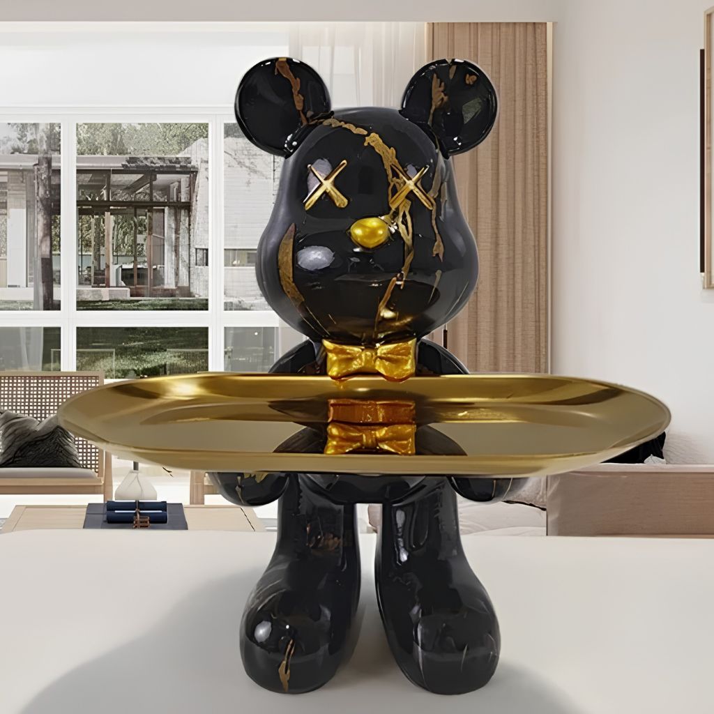 Resin Bear Statue with Trinket Tray - Decorative Figurine