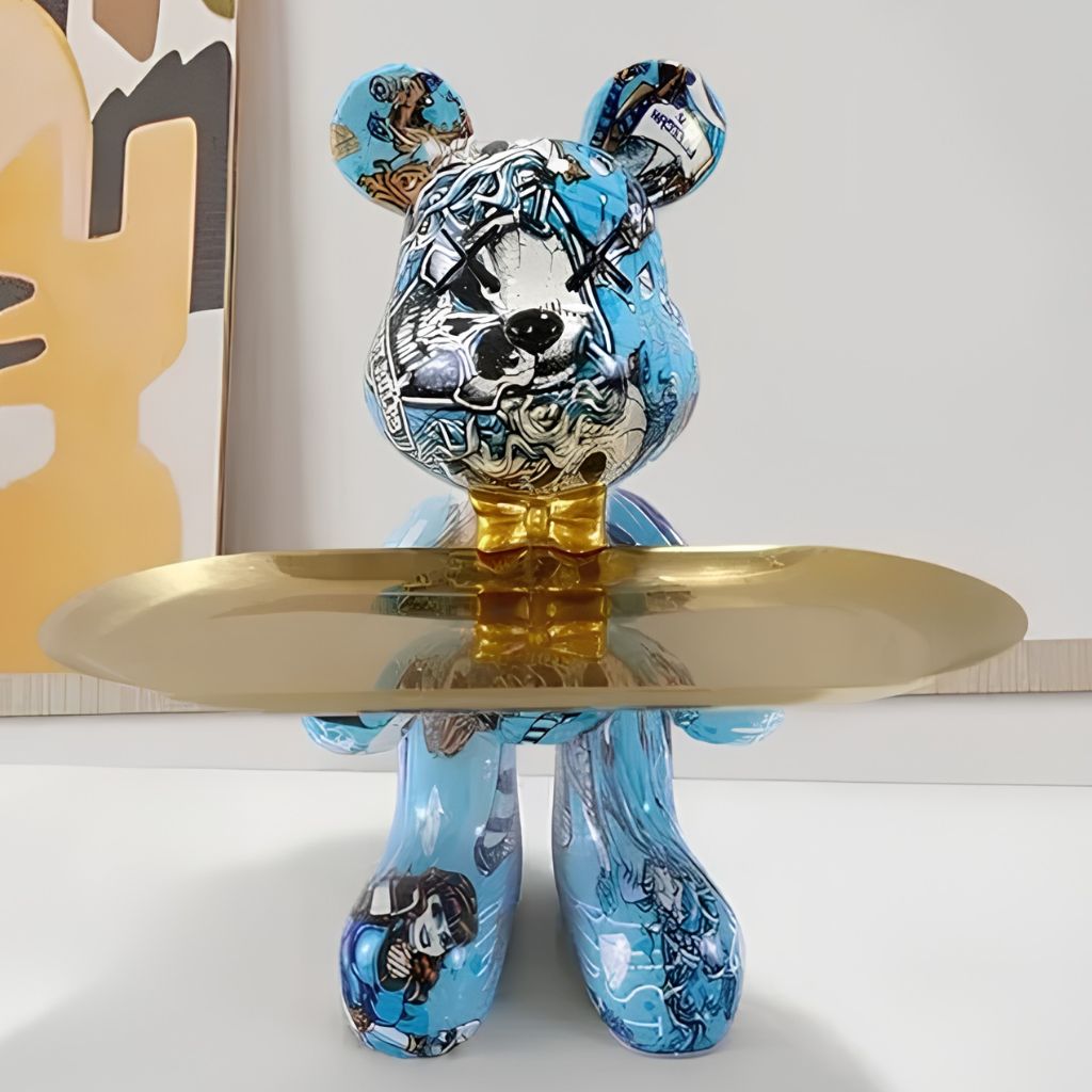 Resin Bear Statue with Trinket Tray - Decorative Figurine
