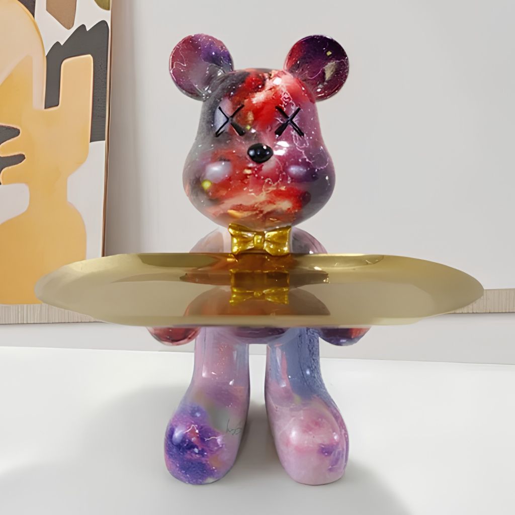 Resin Bear Statue with Trinket Tray - Decorative Figurine