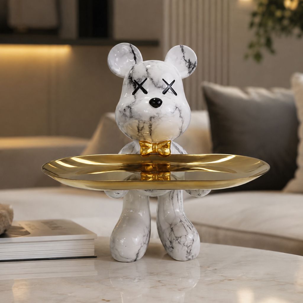 Resin Bear Statue with Trinket Tray - Decorative Figurine
