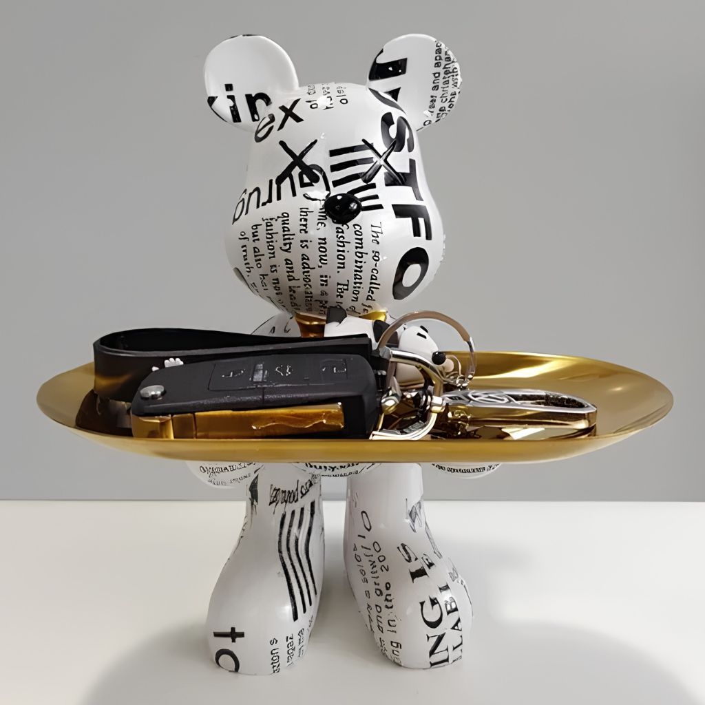 Resin Bear Statue with Trinket Tray - Decorative Figurine