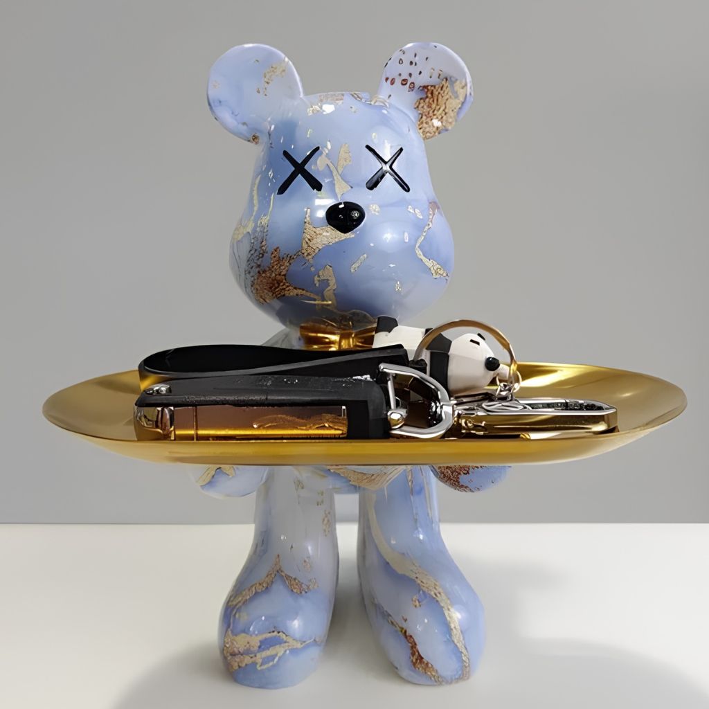 Resin Bear Statue with Trinket Tray - Decorative Figurine