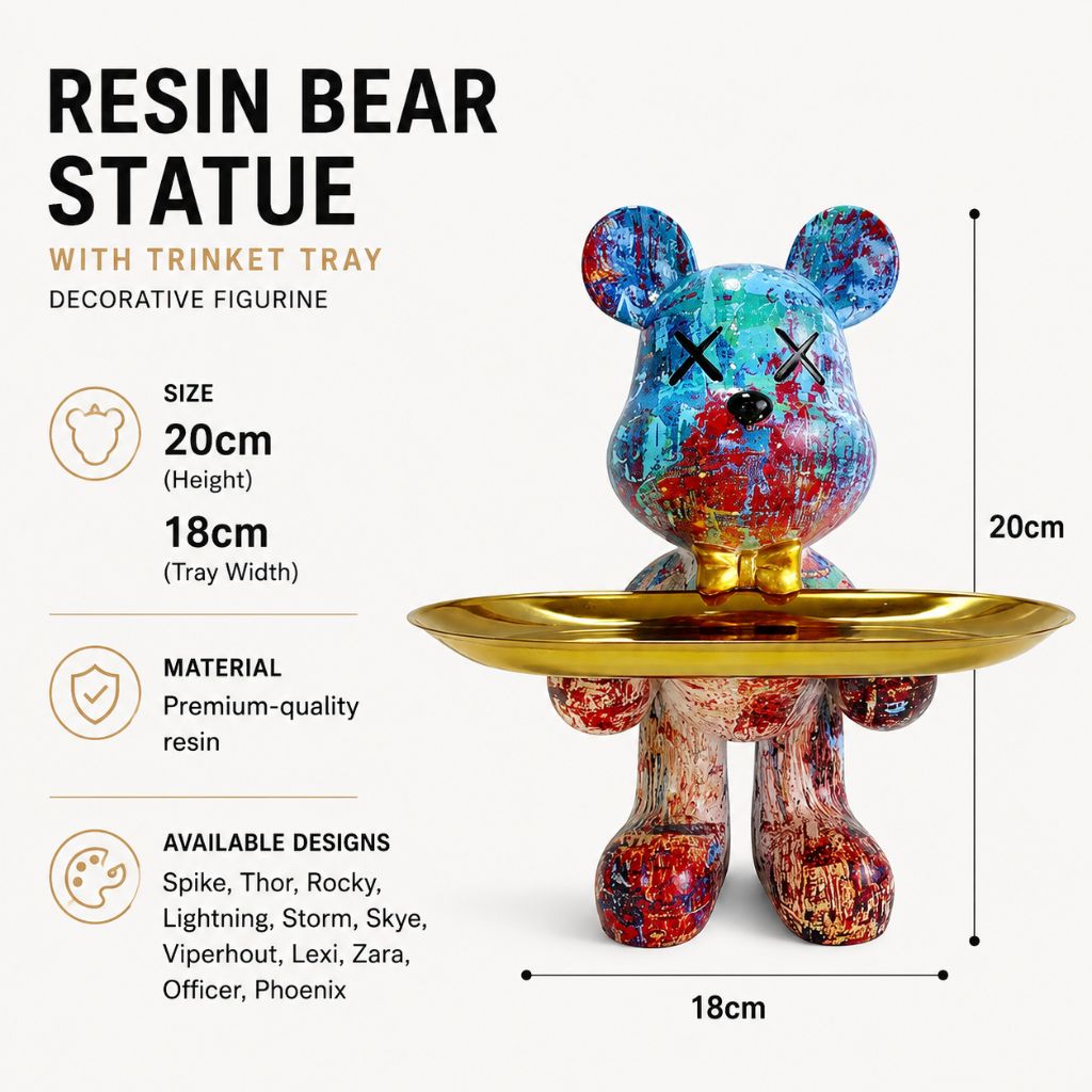 Resin Bear Statue with Trinket Tray - Decorative Figurine