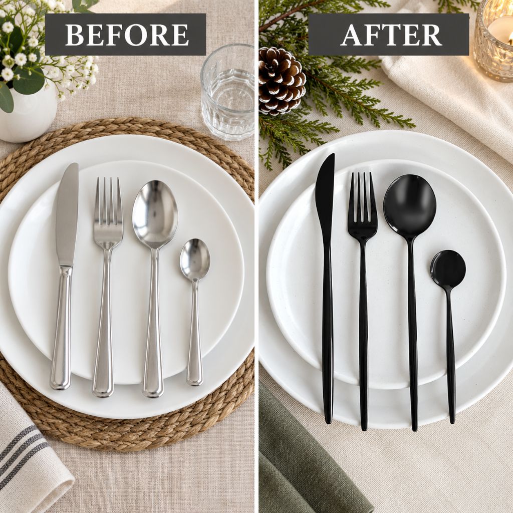 Black 18/10 Stainless Steel Cutlery Set – 24 Pieces