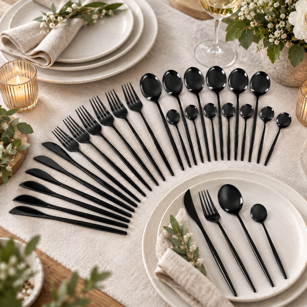 Black 18/10 Stainless Steel Cutlery Set – 24 Pieces