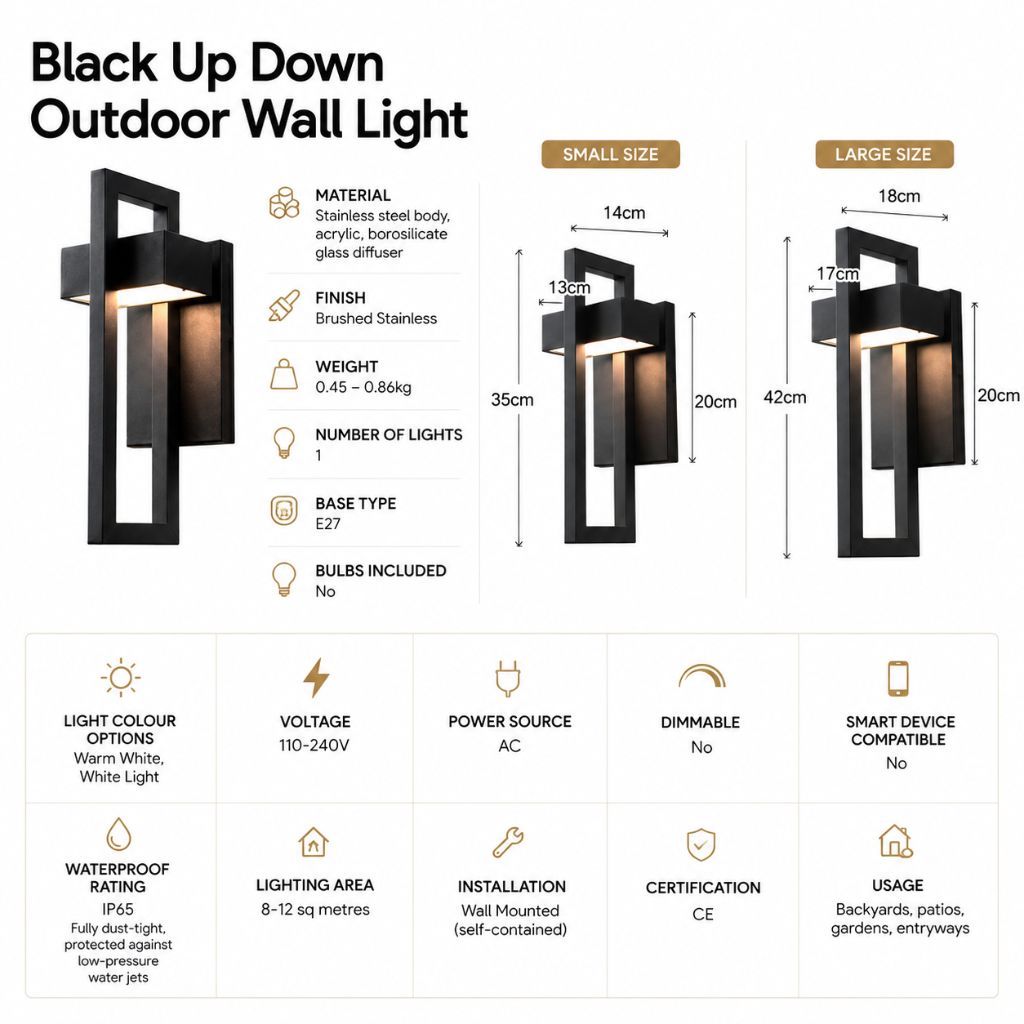 Black Up Down Outdoor Wall Light