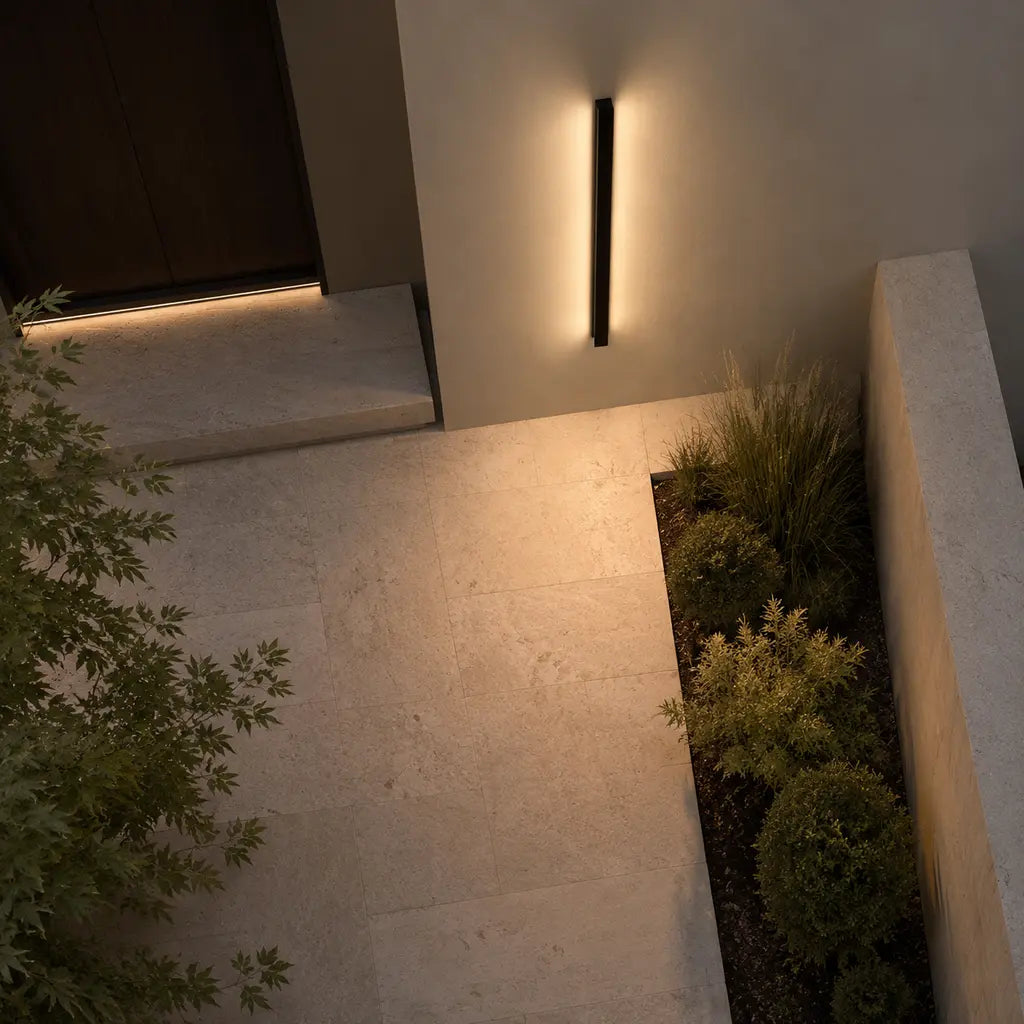 Black Linear Aluminium LED Outdoor Wall Light – IP65 from an overhead view