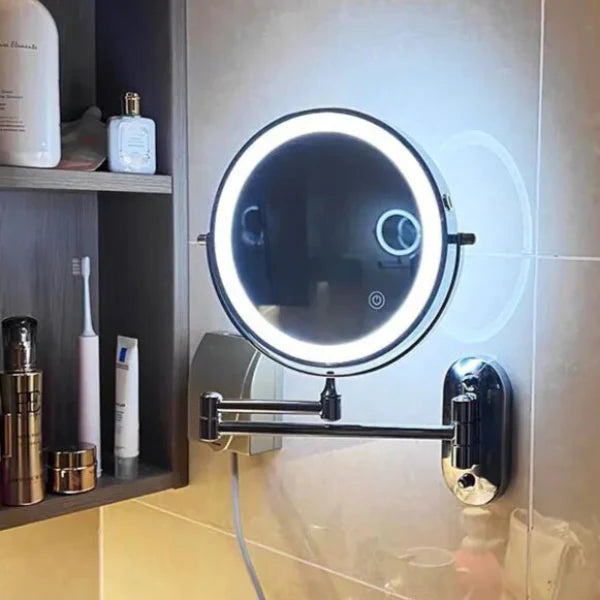 Black Rechargeable LED Mirror – Ideal for Makeup & Bathroom Use