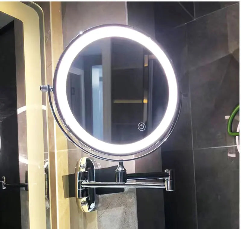 Black Rechargeable LED Mirror – Ideal for Makeup & Bathroom Use