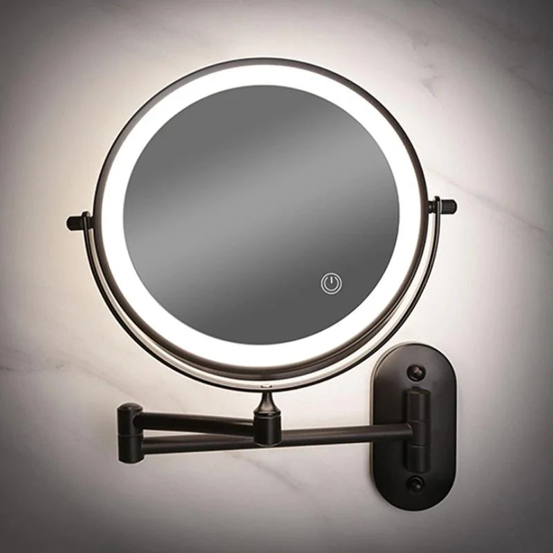 Black Rechargeable LED Mirror – Ideal for Makeup & Bathroom Use