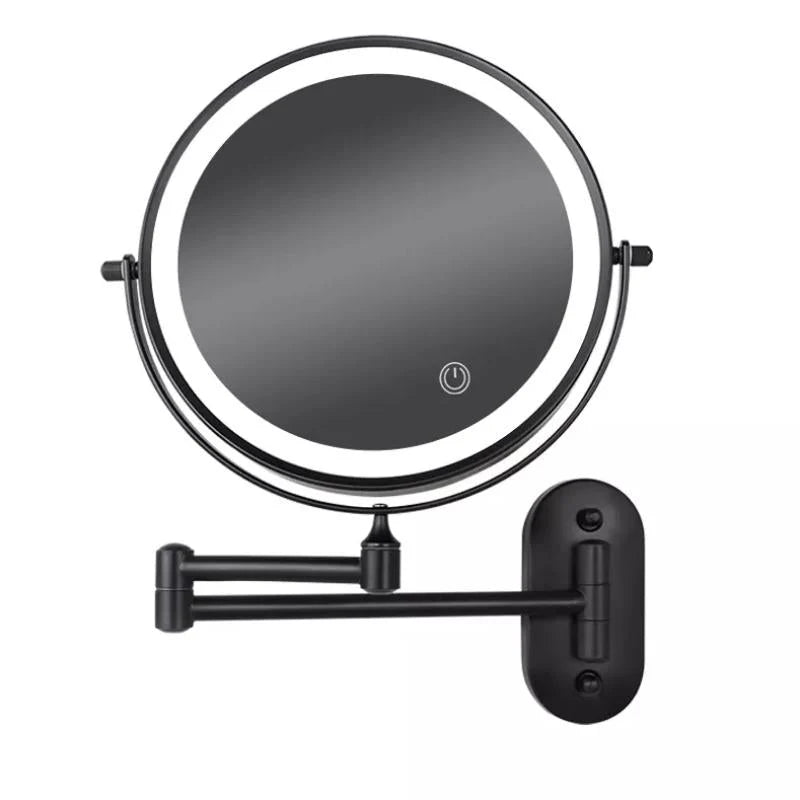 Black Rechargeable LED Mirror – Ideal for Makeup & Bathroom Use