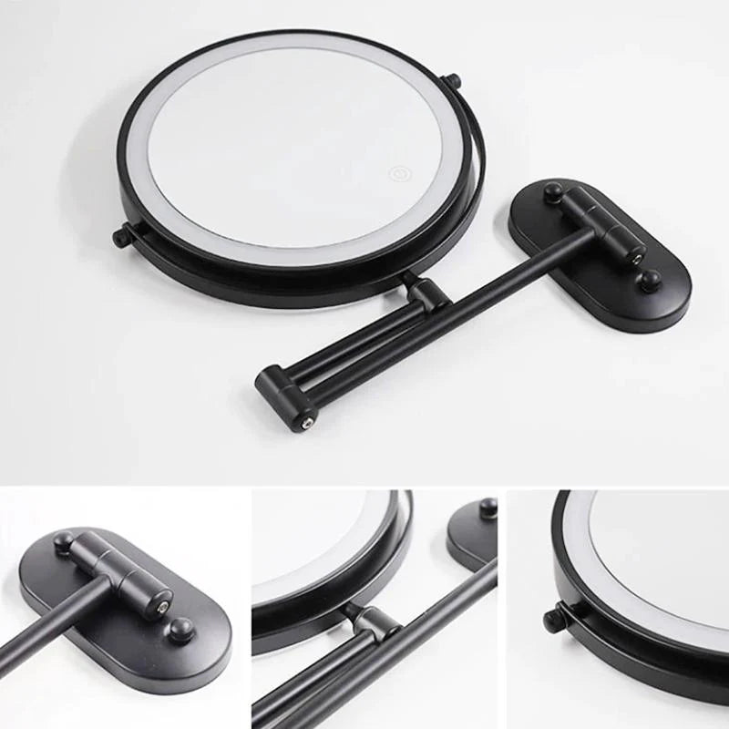 Black Rechargeable LED Mirror – Ideal for Makeup & Bathroom Use