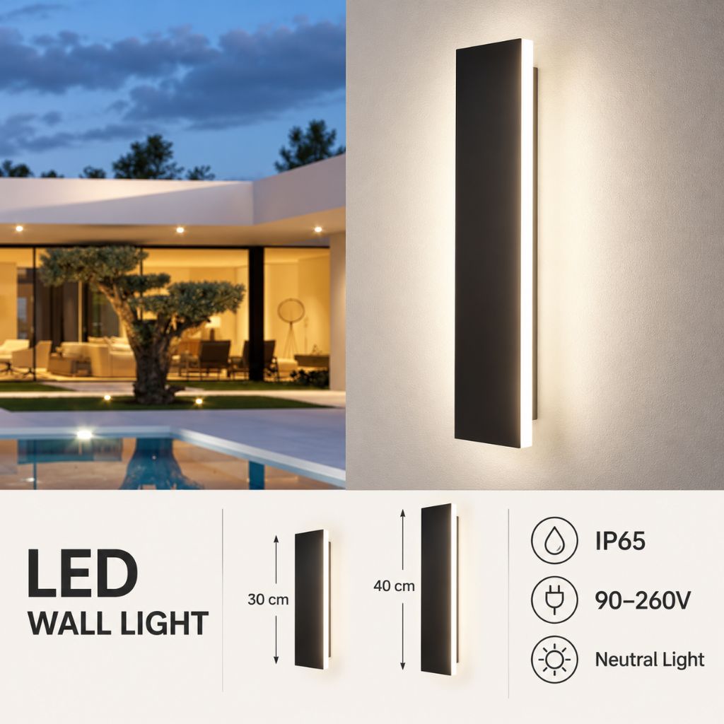 Black Rectangular Aluminium LED Outdoor Wall Light IP65