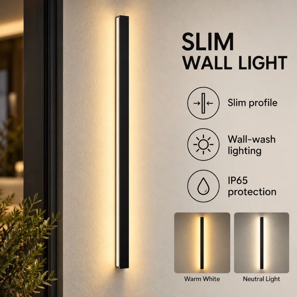 Black Slim Linear LED Outdoor Wall Light 12W IP65