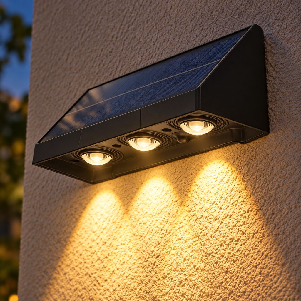 Black Solar LED Outdoor Wall Lights with Convex Lenses IP54