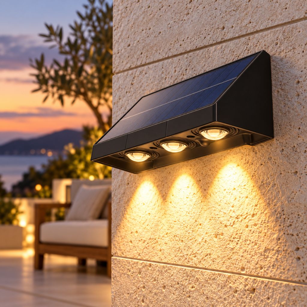 Black Solar LED Outdoor Wall Lights with Convex Lenses IP54
