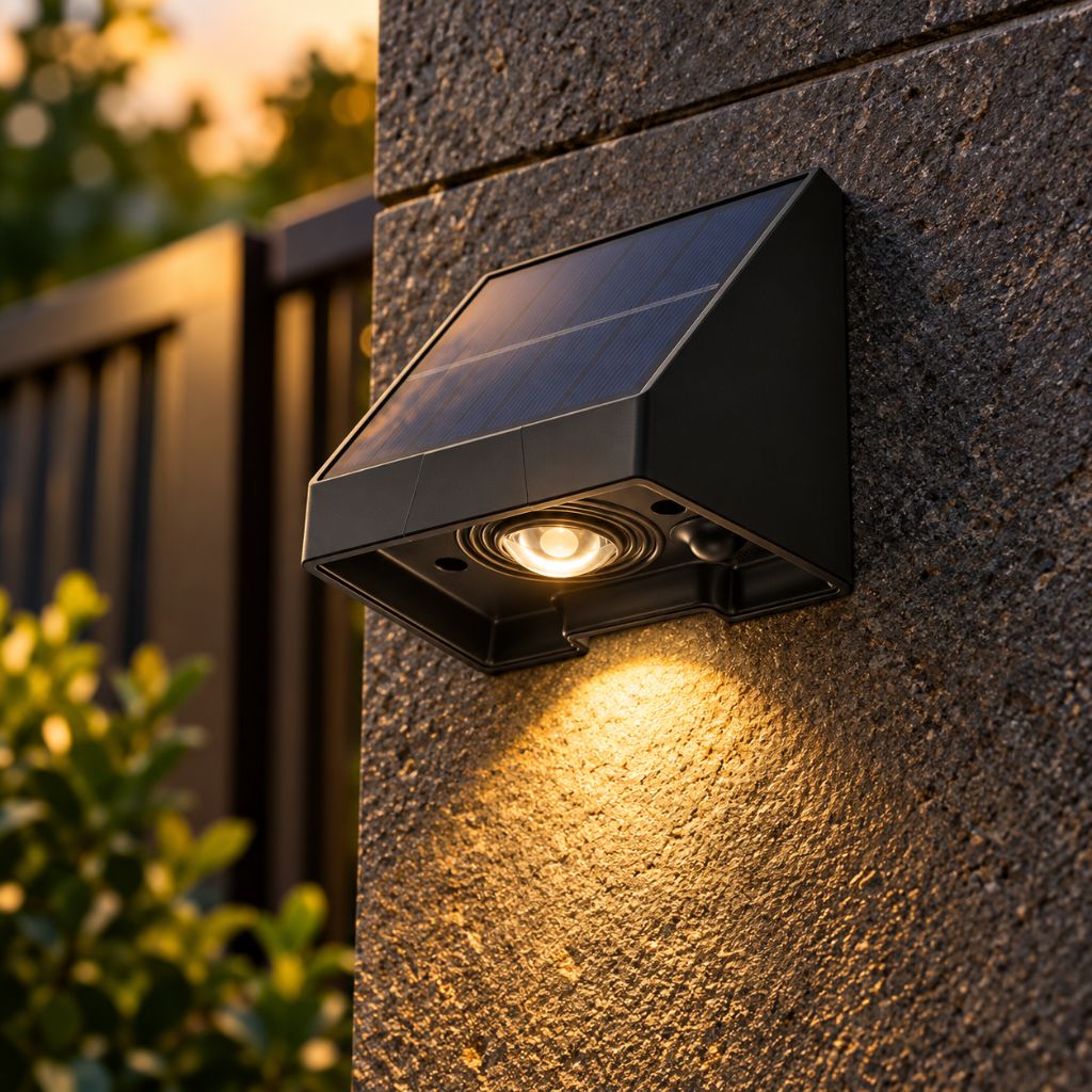 Black Solar LED Outdoor Wall Lights with Convex Lenses IP54