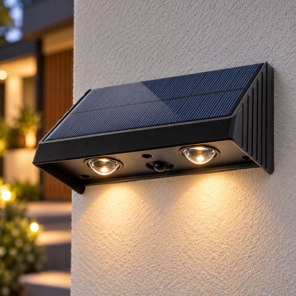 Black Solar LED Outdoor Wall Lights with Convex Lenses IP54