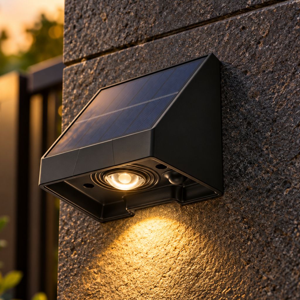 Black Solar LED Outdoor Wall Lights with Convex Lenses IP54