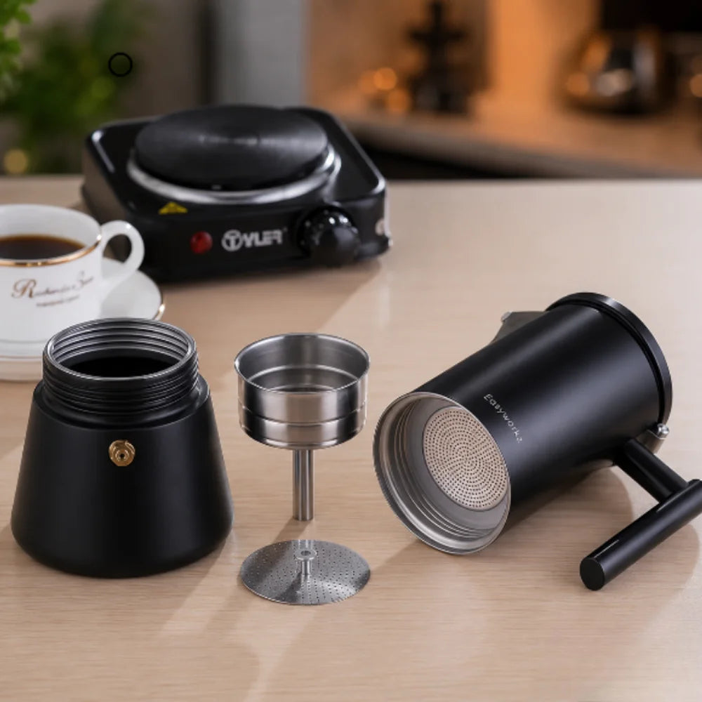 Black stovetop espresso maker stainless steel italian moka pot – view 4