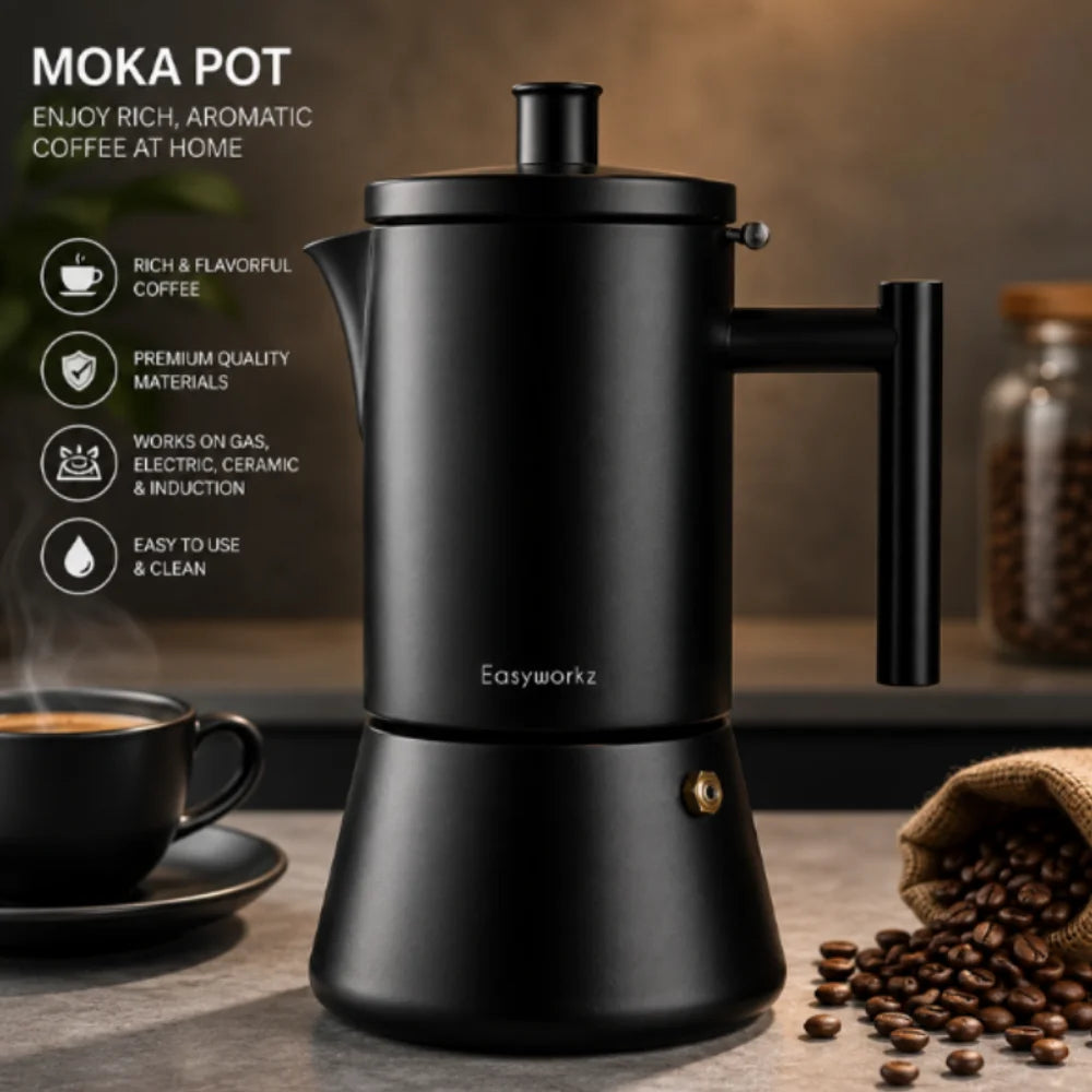 Black stovetop espresso maker stainless steel italian moka pot – view 5