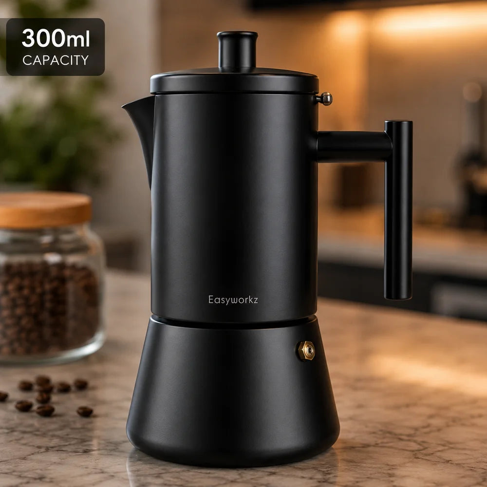 Black stovetop espresso maker stainless steel italian moka pot – view 8