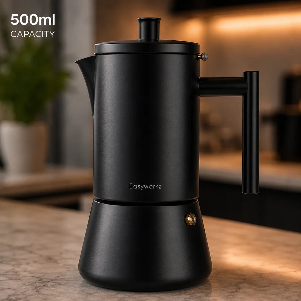 Black stovetop espresso maker stainless steel italian moka pot – view 9