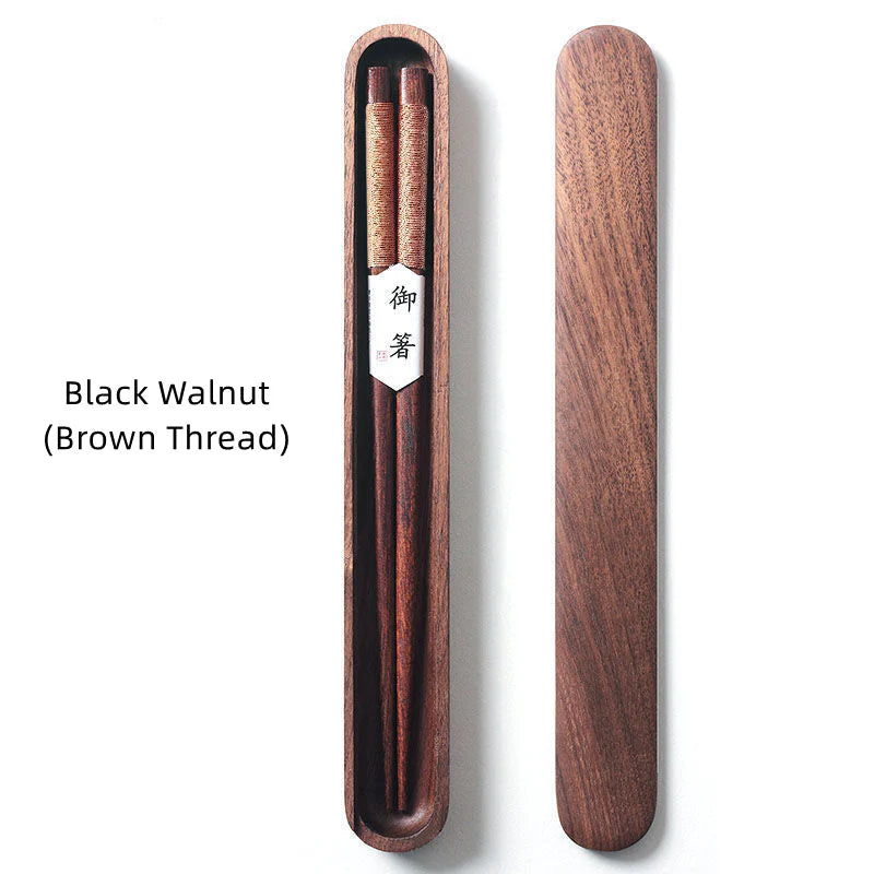 Black Walnut Chopsticks – Decorative Thread in Wooden Box