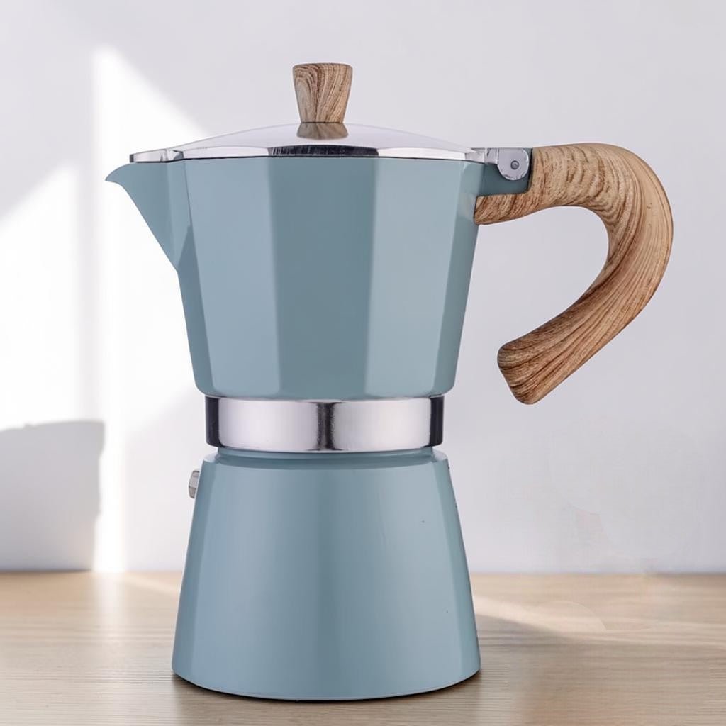Blue Aluminium Moka Pot Stovetop Espresso Maker Classic Italian Design - Lattea Global