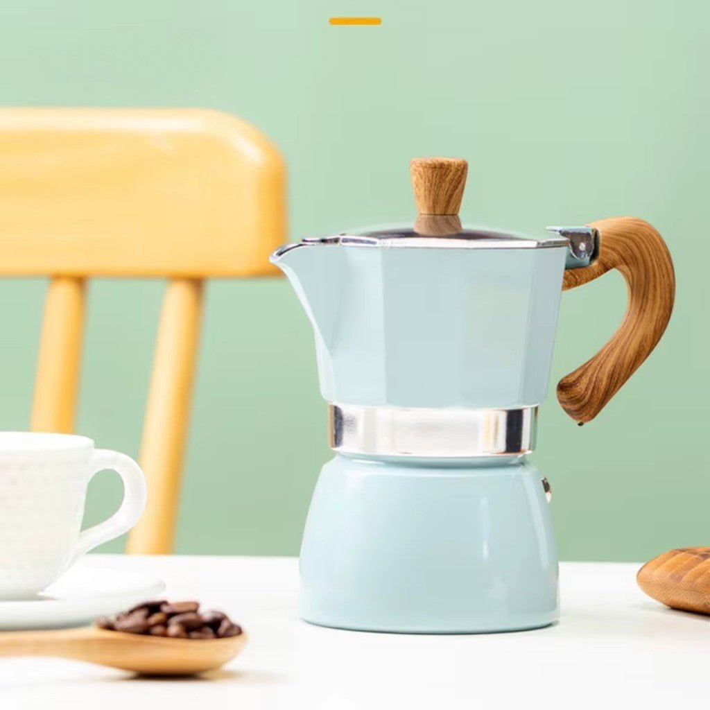 Blue Aluminium Moka Pot Stovetop Espresso Maker Classic Italian Design - Lattea Global