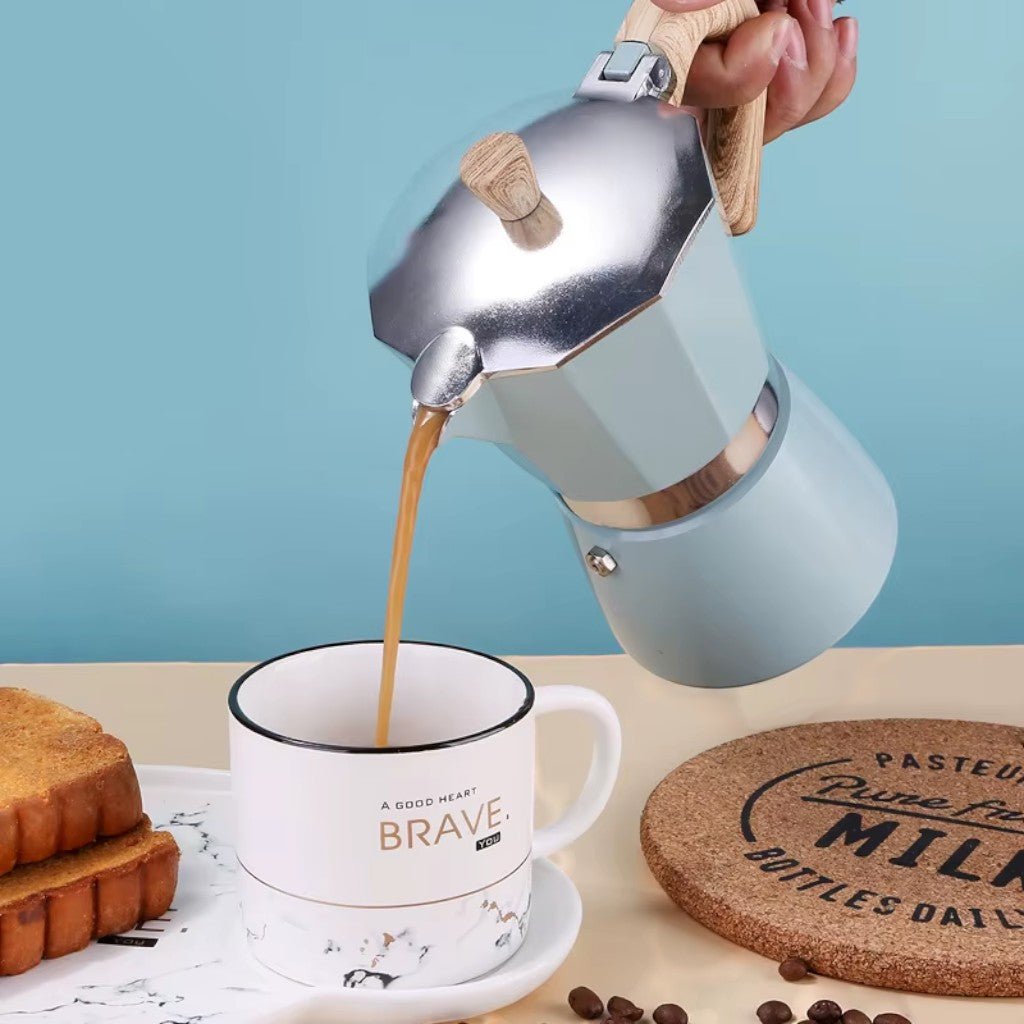 Blue Aluminium Moka Pot Stovetop Espresso Maker Classic Italian Design - Lattea Global