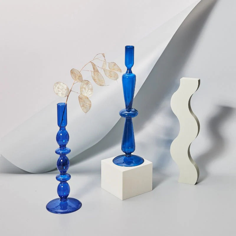 Royal Blue Glass Candle Holders