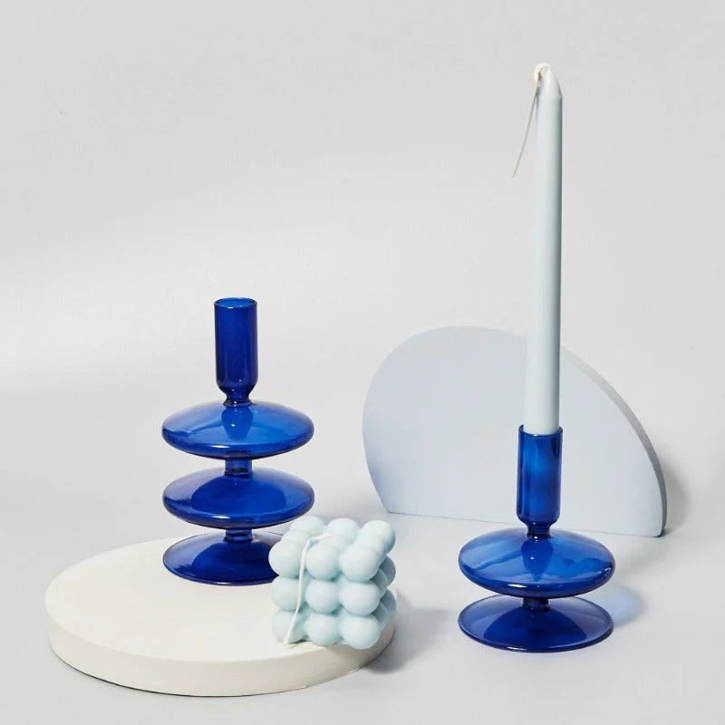 Royal Blue Glass Candle Holders