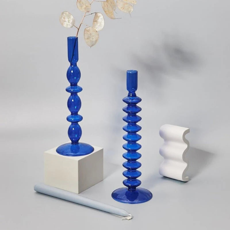 Royal Blue Glass Candle Holders