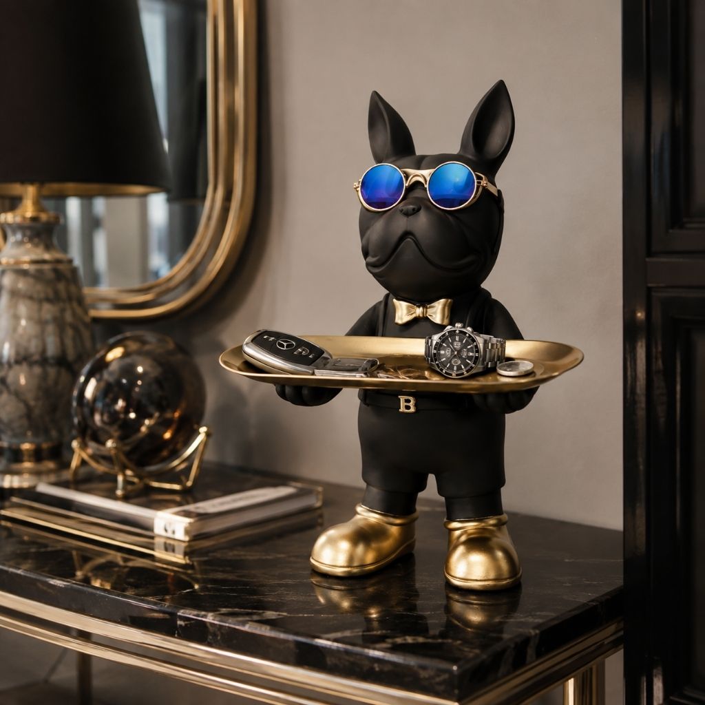 Bulldog Sculpture with Serving Tray