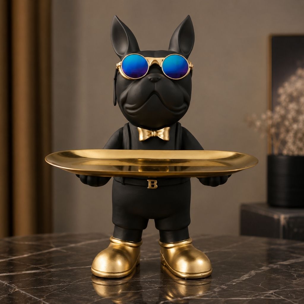 Bulldog Sculpture with Serving Tray