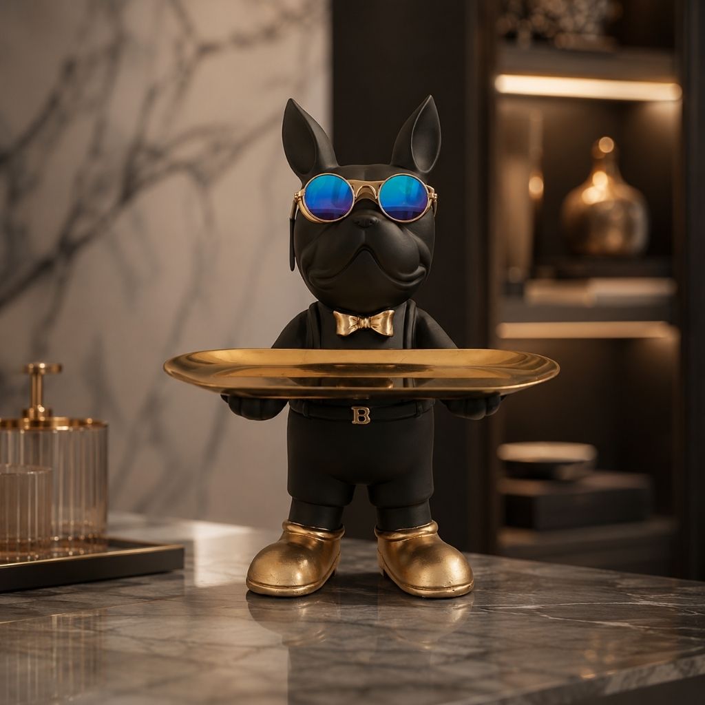 Bulldog Sculpture with Serving Tray