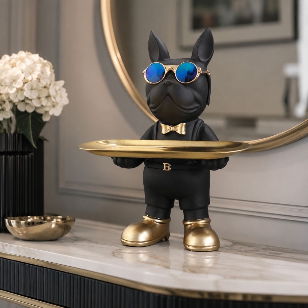 Bulldog Sculpture with Serving Tray