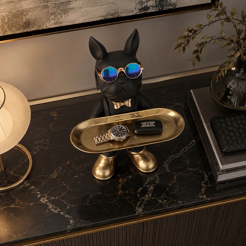 Bulldog Sculpture with Serving Tray