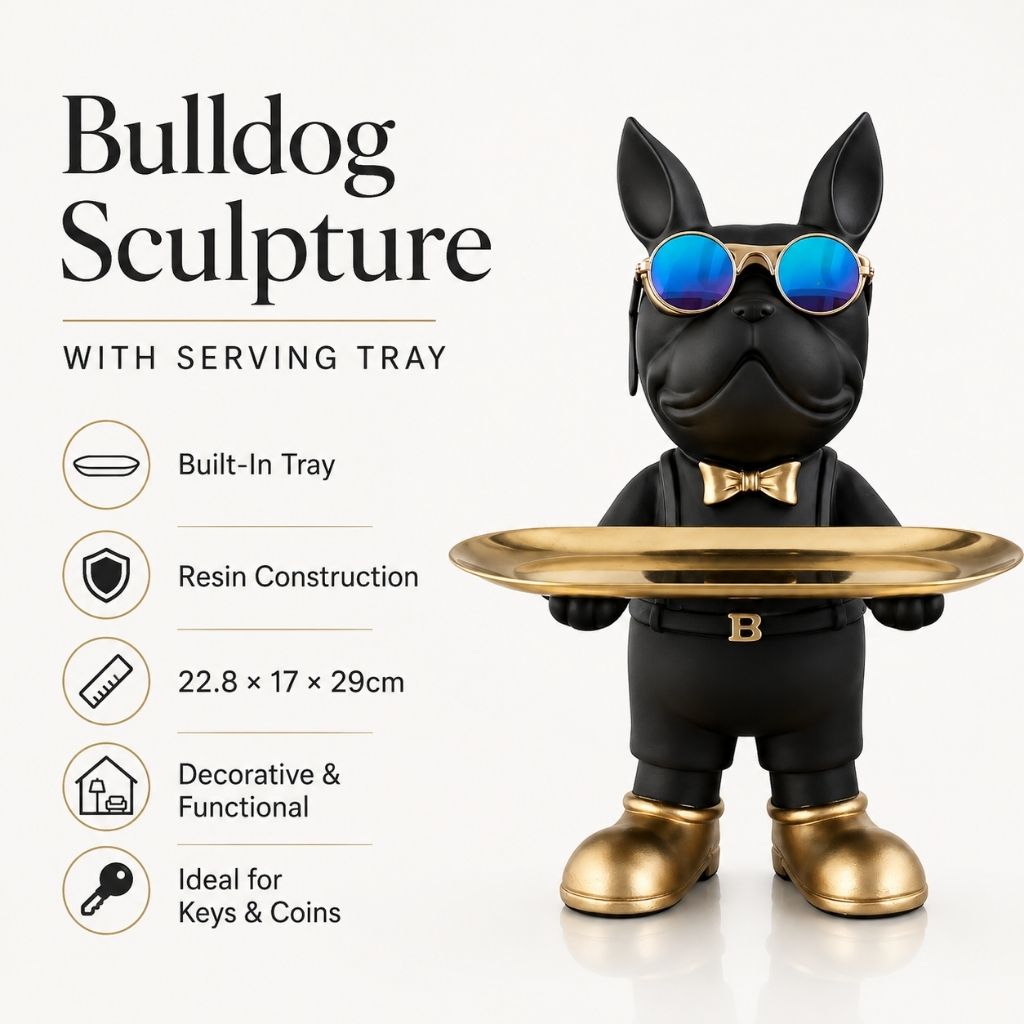 Bulldog Sculpture with Serving Tray