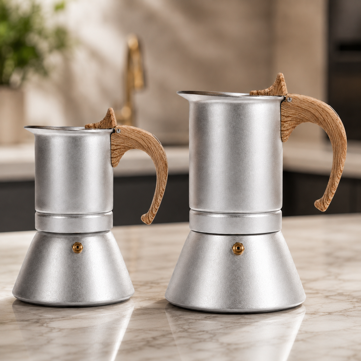 Aluminium Moka Pot Espresso Maker with Wooden Handle