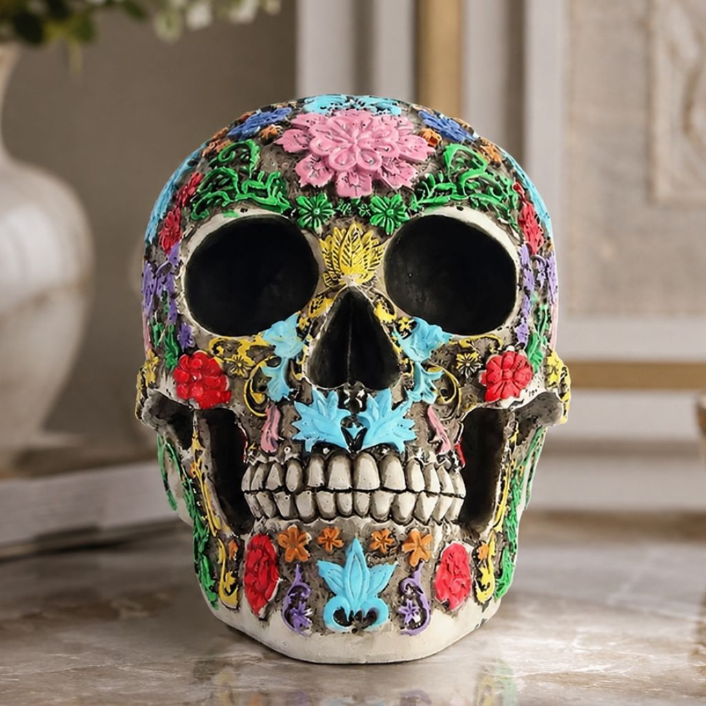Calavera de Azúcar Resin Skull Statue
