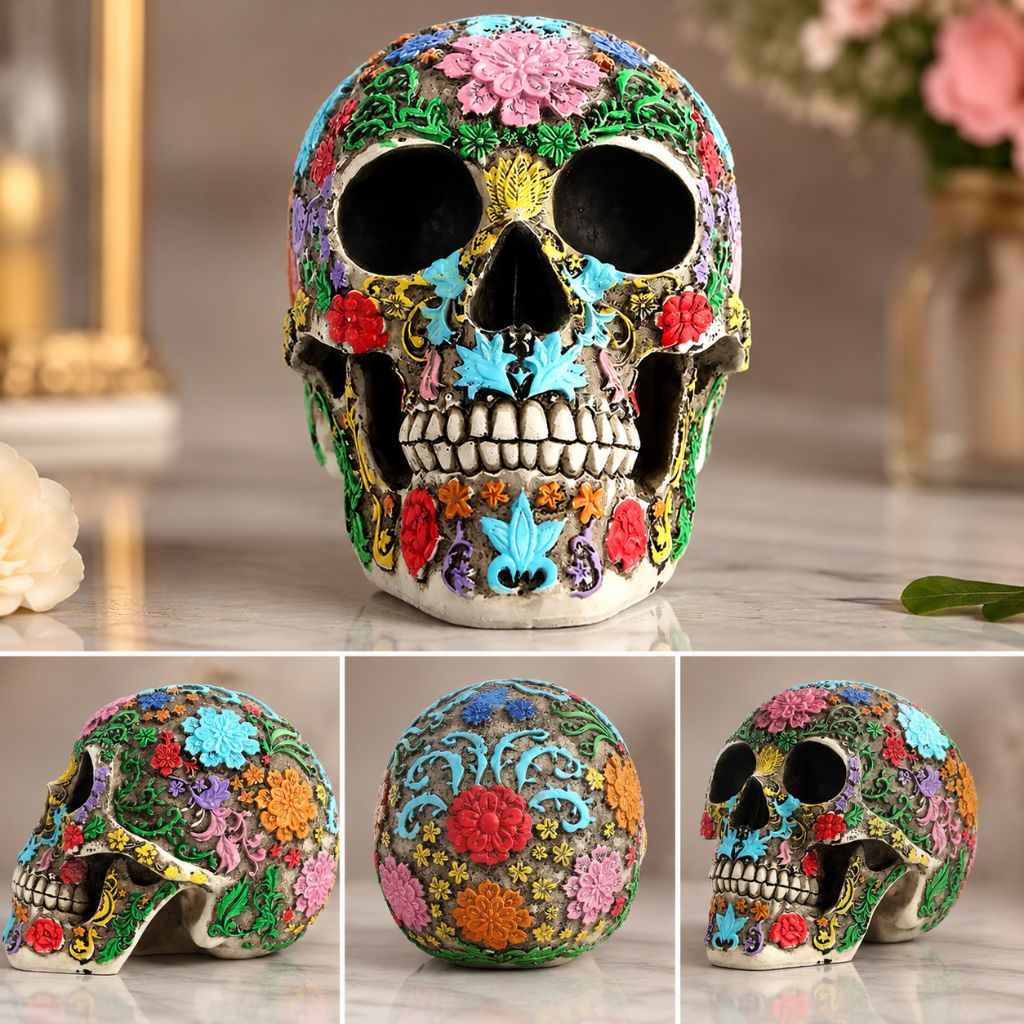 Calavera de Azúcar Resin Skull Statue