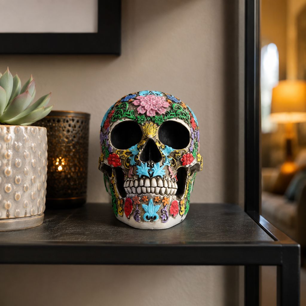 Calavera de Azúcar Resin Skull Statue
