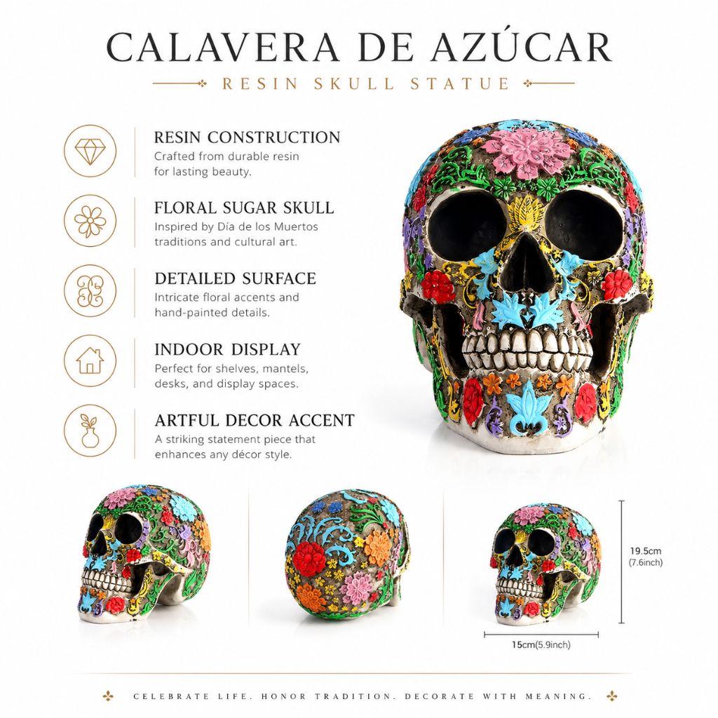 Calavera de Azúcar Resin Skull Statue