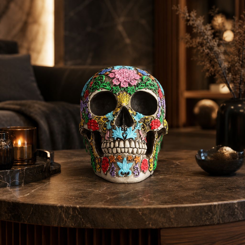 Calavera de Azúcar Resin Skull Statue
