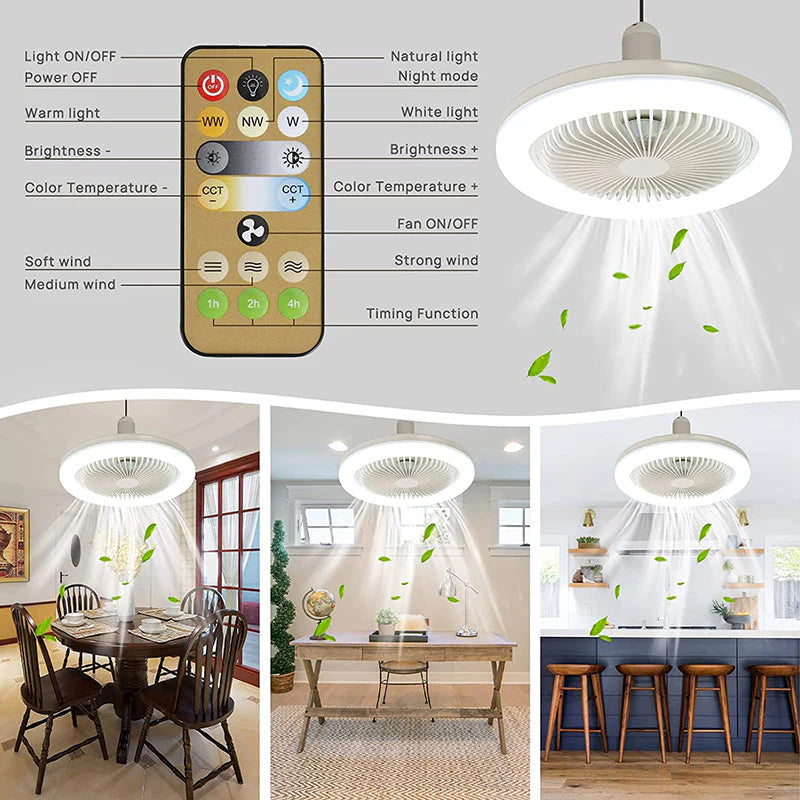 Ceiling Fan with LED Light – Screw-In Design & Remote Control